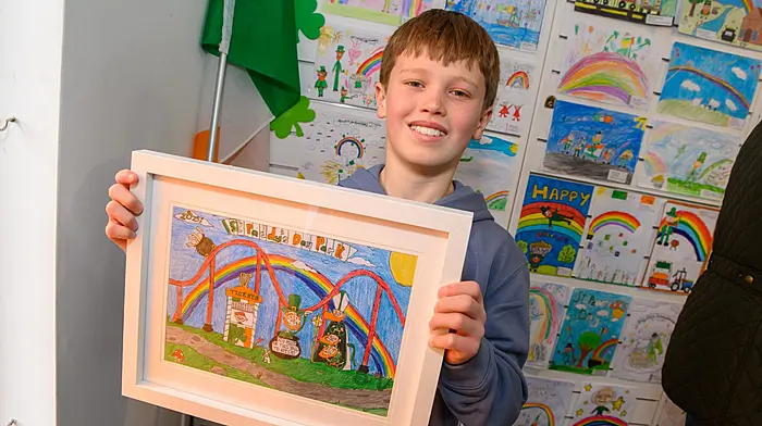 Alex Stringer, a fifth class pupil at Summercove National School, was the overall winner of the Kinsale St Patrick’s Day art competition.  (Photo: John Allen)