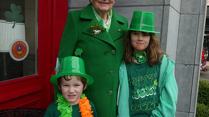 Grand marshal Betty Hennessy with her grandchildren Ronan and Clodagh Hennessy from Kilmalooda.