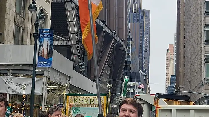 Courtmacsherry brothers Barry Holland and Rory Holland, who proudly led the County Cork BP & P Association of New York up 5th Avenue on March 17th.  Barry assisted with carrying the County Cork banner, while Rory carried the tri-colour Irish flag. It was both an honour and a privilege for the brothers to participate in the historic event while visiting New York.