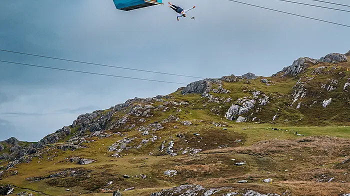 REPRO FREE***PRESS RELEASE NO REPRODUCTION FEE*** EDITORIAL USE ONLYRed Bull Dursey Island Cable Car Dive 15/10/2025Red Bull Cliff Diver Orlando Duque jumps from the Dursey Island Cable Car in West Cork. The Columbian diver completed a world-first cable car dive, plunging 24 metres in to the Atlantic Ocean below. Located on the Beara Peninsula and suspended between the mainland and Dursey Island, the cable car is the only one in Europe which crosses open sea water.Mandatory Credit ©INPHO/Red Bull Content Pool/Szymon Lazewski