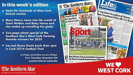 THE SOUTHERN STAR IS IN STORES NOW: Fears for hundreds of West Cork Airbnb rentals; More flooding hell in Bantry; Ibane Gaels jump for joy Image