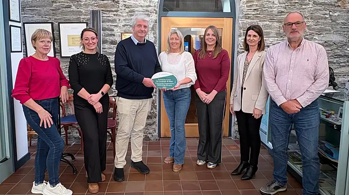 A presentation of a plaque to mark 30 years of organising and running Garnish Projects Community Employment Scheme in Beara took place recently at the Allihies Copper Mines Museum. Garnish Projects is based at the museum.  Included in the photo are Annette O'Sullivan (Garnish Projects), Klaudia Drozdzik (Allihies Copper Mines Museum), Dermot Ryan (Department of Social Protection), Tara Hanley secretary, Garnish Projects), Tracy Lowney (assistant supervisor, Garnish Projects), Margaret Hodnett (Department of Social Protection) and Tadhg O'Sullivan (supervisor, Garnish Projects).