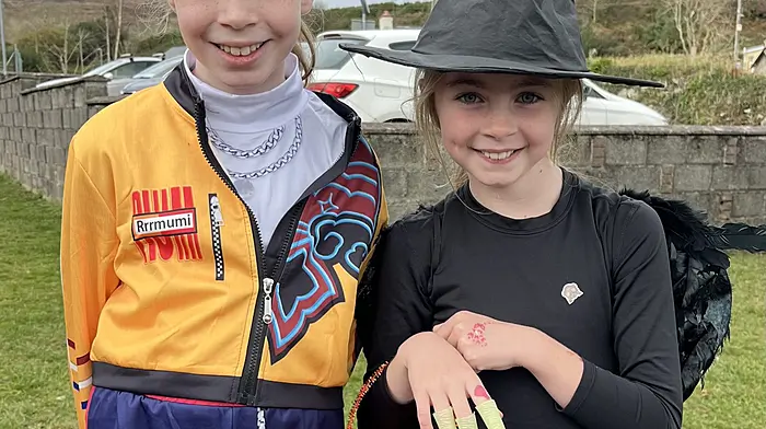 Anna Draper and Maggie Barry, third class pupils at Dromore National School, all dressed up and ready for Halloween.