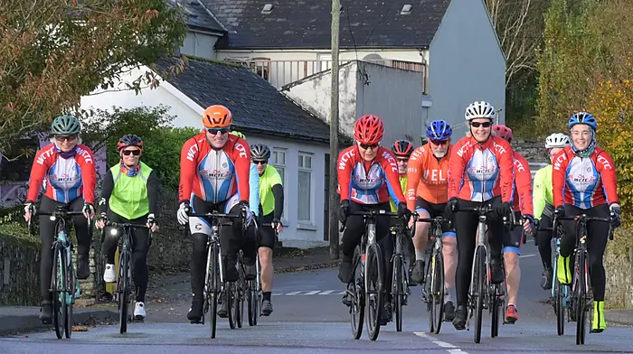 Some members of the West Cork Tri Club (WCTC) during an early Sunday morning cycle through Timoleague. (Photo: Martin Walsh)