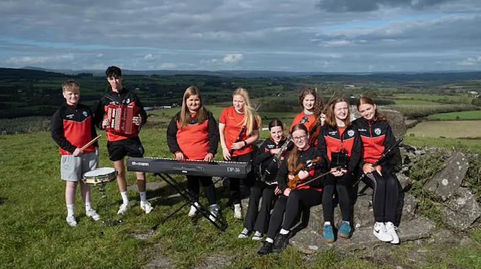 The U15 All-Ireland Fleadh Ceoil returned home recently. From left: Colm Dullea, Conor Murphy, Sinead Bradfield, Eila O'Neill, Muireann O'Sullivan, Clodagh O'Driscoll, Clara O'Brien, April Murray and Saoirse Kenneally. Missing from photo is band member Odhran McCarthy.