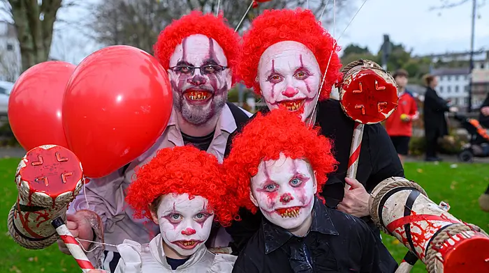 Alan, Edel, Myles and Jake Otter from Ballinspittle clowning about at the Halloween parade during Kinsale’s An Tulca Festival.  (Photo: John Allen)