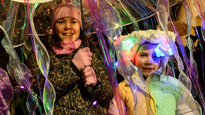 Theodora and Emilia Badarau from Kinsale taking part in the Lantern Parade on day two of Kinsale’s An Tulca Festival.  (Photo: John Allen)