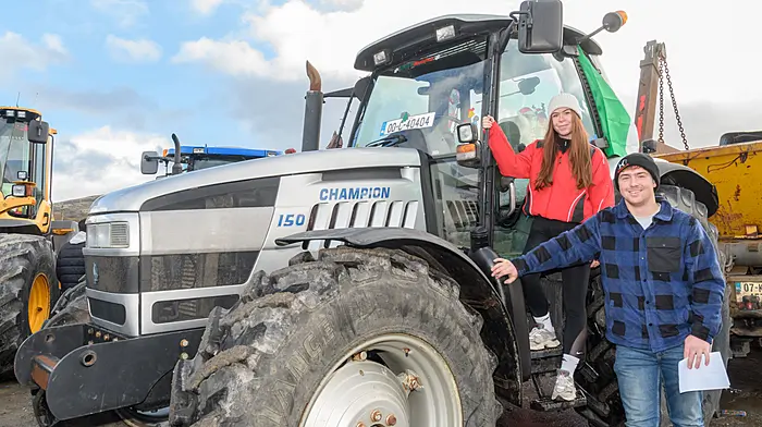 Shania and Ian O'Flynn (Coomhola) took part in a Lamborghini Champion 150 tractor at the Bantry Macra na Feirme Christmas lights tractor, truck and car run, which was the first of the Christmas runs of the year in West Cork. Proceeds of the day went to West Cork Rapid Response and Bantry Inshore Search and Rescue Association.  (Photo: David Patterson)