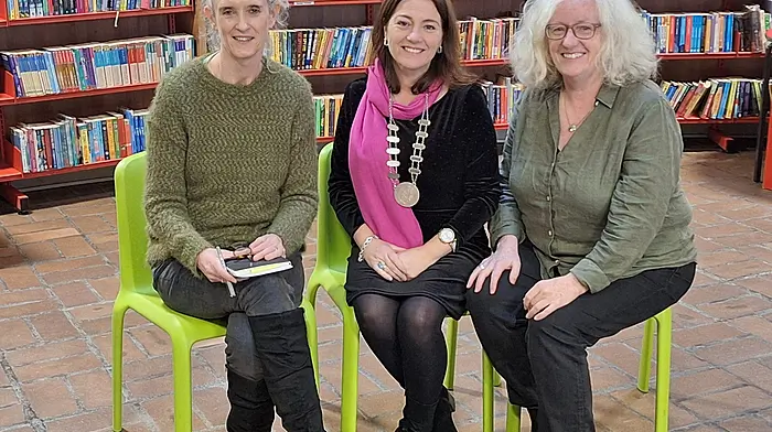 Elaine Desmond (writer), Cllr Caroline Cronin, deputising for the county mayor and Karen Minihan (director) at the Bantry library performance of ‘At your Age’ a humorous look at aging.