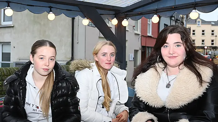 Friends Leah Murphy  (Togher), Katie O'Callaghan (Crosshaven) and Ruth Magnier-Whooley (Ballinascarthy), met up in Rossa Street, Clonakilty.   (Photo: Martin Walsh)