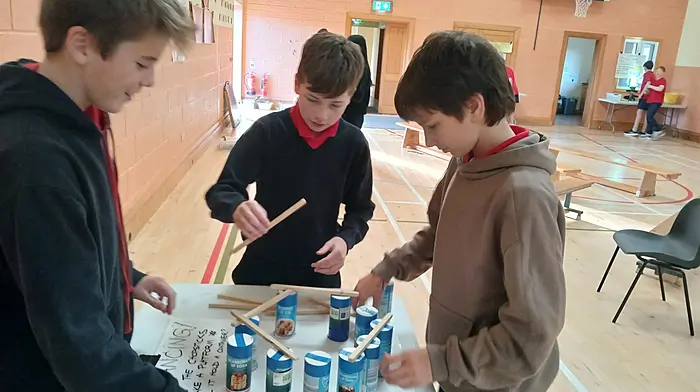 Zach McCarthy, Charlie McCarthy and Cian McNulty enjoying Science Day at Carrigboy Natoinal School.