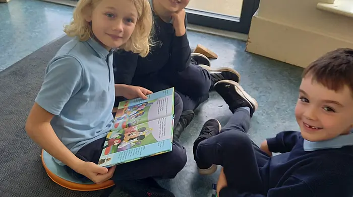 Photo Caption: Reading Buddies Patrick Juosponis, Jack Collins and Nadal Vena-Byrne at Reenascreena NS.