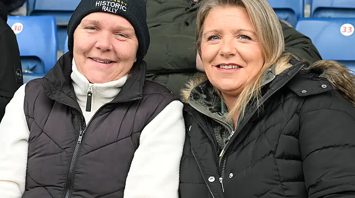 Sinead Cooke, Connonagh (left) and Siobhan Whelton, Clounties supporting Kilmacabea in the Cork county junior A football semi-final at Páirc Uí Rinn.  (Photo: Martin Walsh)