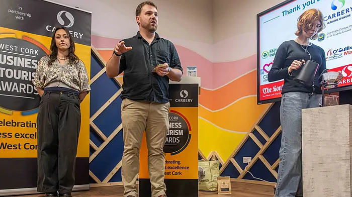 Shane Goggin of Drip Coffee pitches to the judges. Picture: Andy Gibson.