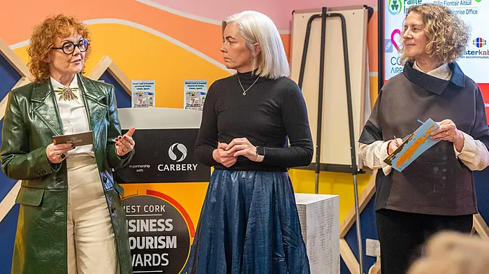 Mary Sullivan; Caitriona Hanley and Pauline Hurley from Bere Island Arts Festival pitch to the judges. Picture: Andy Gibson.