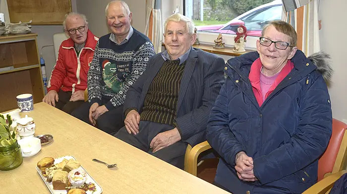 Denis Crowley, Frank Clarke, Tim Hurley and Ann Hurley at the coffee morning which was held in aid of Bandon Day Care Centre. (Photo: Denis Boyle)