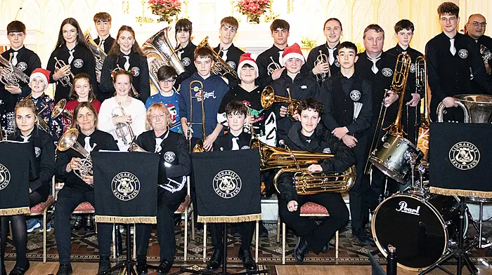 Members of the Clonakilty Brass Band (senior and junior) that performed ‘A Festive Evening’ in the Sacred Heart Church, Courtmacsherry last Friday night.  (Photo: Martin Walsh)