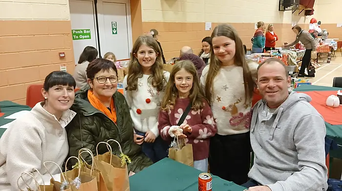 Deirdre Coughlan O'Sullivan, Josephine O'Donovan, Lily Coughlan O'Sullivan, Hannah Coughlan O'Sullivan, Nicole Cronin and Donagh Cronin, all enjoying the Christmas fair at Carrigboy National School.