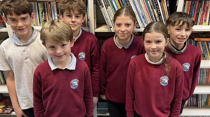 Jimmy McDonagh, Luka Perry Clark, Sophie Connolly, Eóin O’Donovan, Tadhg Holland and Myah Musgrave, all contributors to an anthology of poems titled ‘Winter on the Ilen’. Copies are on sale in the school or in Fields SuperValu, Skibbereen, with thanks to Fork Publishers.