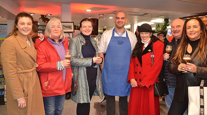 Aine and Rosaleen O'Driscoll (Baltimore), Emily and Marie O'Driscoll, Kevin Collins of Fields Skibbereen, James and Grace Keating, Skibbereen enjoying the Fields of Skibbereen 8th of December Christmas celebrations.  (Photo: Anne Minihane)