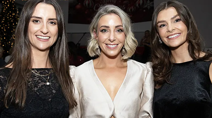 Aisling O'Mahony, Kinsale, Chloe Ryan, Ballinascarthy, and Aisling Maguire, Rathpeacon, at theJingle Bell Bash in the Ballinascarthy Community Hall. (Photo: Martin Walsh)