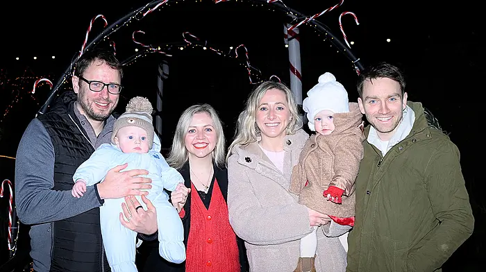 Visiting Santa Claus at Believe Model Village were (left to right): Shane and Caelan Buttimer, Yvonne McEvoy, Lisa Indie and David Breen, all from  Clonakilty.  Photo: Martin Walsh.