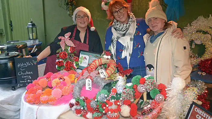 NEWS 14/12/2025 Pictured at the Christmass Market hosted by O'Donovans on the square, Bandon was Abby Ho, Ho on the go catering with Lisa Collins, Gaza Go Bragh and Aisling Colins, Candles and Craftes. Picture Denis Boyle
