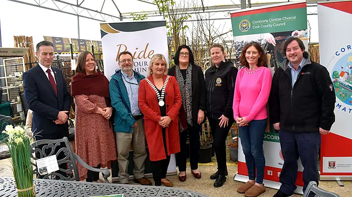 At the launch were county mayor Cllr Mary Linehan Foley, Ger Barry, Aida Goold, Finbar O’Keeffe, Pauline Falvey, Caroline Healy, Debbie Hennessy, Niamh O’Dwyer, Mairead Kelly and Conor Nelligan.  (Photo: Mike English)