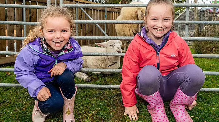 Sarah Hurley (5) and Hannah Hurley (7) from Caheragh having fun at the Easter family afternoon hosted by the Hairy Henry Educational Trust.  The event was held to raise funds for the ‘Giddy Up and Go’ teen programme and included pony rides, meeting the farm animals, crafts, games and an Easter egg hunt.  (Photo: Andy Gibson)