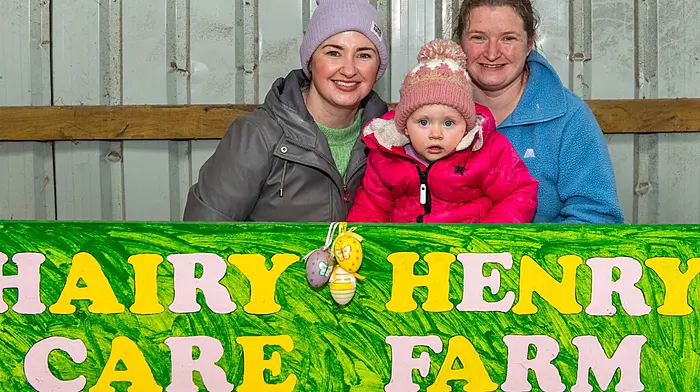 Catherine Murphy with Aoife and Mary-Teresa Caverly from Dunmanway at the Easter family afternoon hosted by the Hairy Henry Educational Trust.  The event was held to raise funds for the ‘Giddy Up and Go’ teen programme and included pony rides, meeting the farm animals, crafts, games and an Easter egg hunt.  (Photo: Andy Gibson)