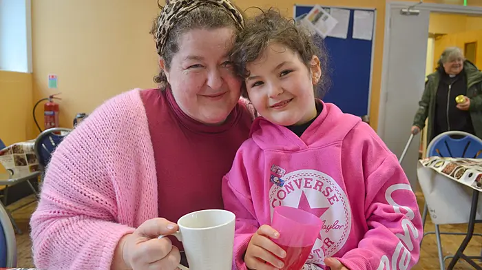 Maura and Samah Elsaka enjoying the fundraising  Coffee Morning at Abbeystrewry Hall in Skibbereen last Saturday morning. Photo; Anne Minihane.