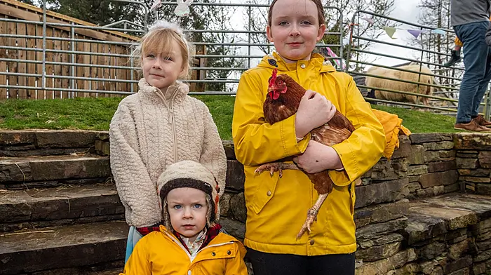 Nancy, Peter and Maria O'Mahony from Kealkill enjoying the Easter fundraiser held by the Hairy Henry Educational Trust on bank holiday Monday.   (Photo: Andy Gibson)