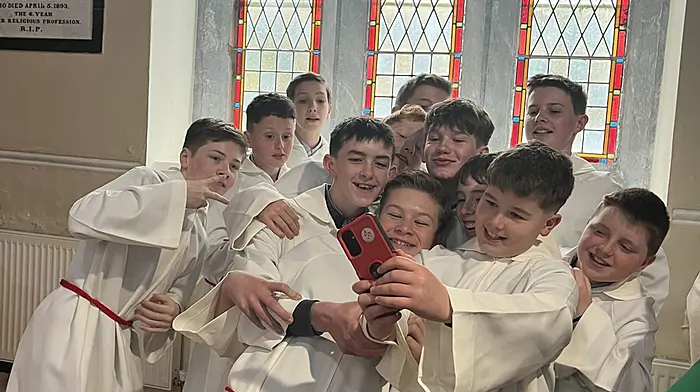 The boys from Carrigboy National School, Charlie McCarthy, Matthew O’Mahony, Zach McCarthy, Cian McNulty, Darragh Deacy, Charlie Ward, Quintin Horstmanshoff, Jamie Ward, Nathan McCarthy, Kevin Hickey, Tadhg O’Connor and Teddy O’Donovan, who made their Confirmation recently at the Sacred Heart Church in Durrus were captured taking a selfie to mark the occasion.  Photo courtesy of Jennifer O’Connor.