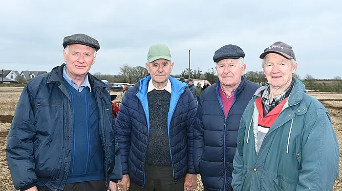 At the 90th Timoleague Ploughing match were (left to right): Pat Courtney, Bantry, Richard Courtney, Skibbereen, Jerry O'Mahony, bantry and Pat carey, Baltimore. Photo: Martin Walsh.