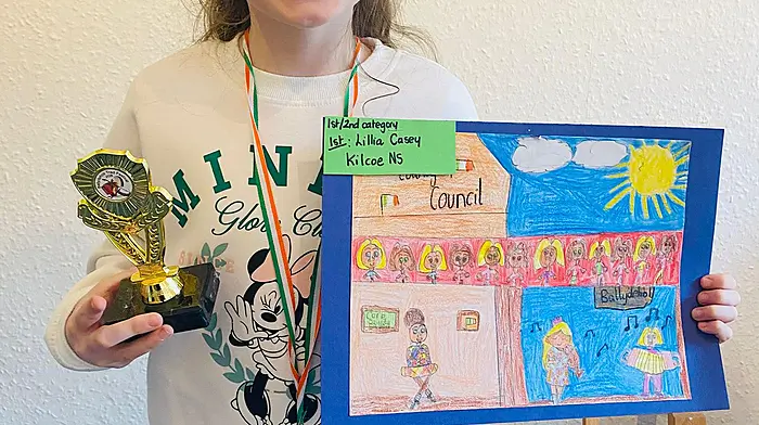 Lillia Casey from Kilcoe National School was the first place winner, and overall winner, in the first and second class category in the Ballydehob Trad fest art competition.