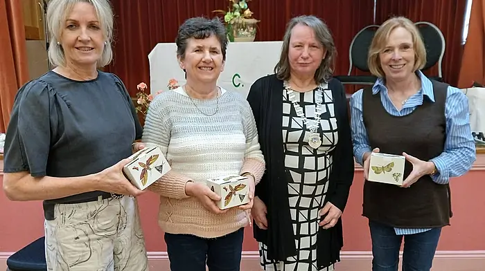 Ballinascarthy ICA members Lorna Nyhan, Nora McCarthy, Deirdre Hickey (president, Cork Federation) and Helen Condon after their charades win in Drimoleague.