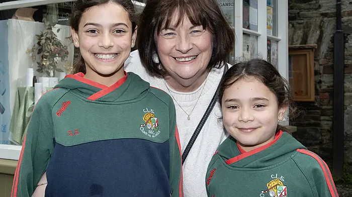 Sophitia Sahili (left) and her sister Esmée took part in Stand 4 Féile Jersey Day at St Joseph's Girls National School and afterwards went for a walk through Spiller’s Lane with their  grandmother Carol Rea.  (Photo: Martin Walsh)