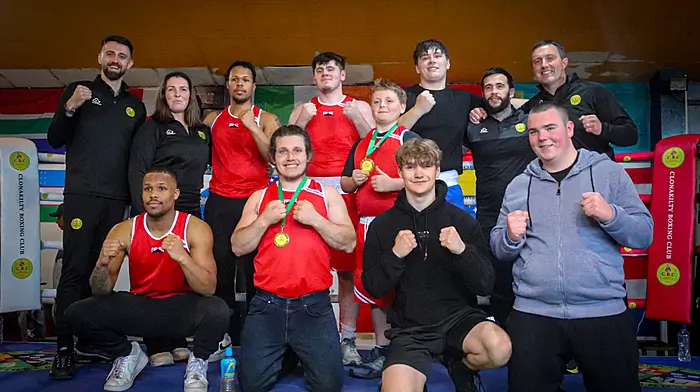 At their very successful open day held at their premises at Clonakilty Showgrounds are Clonakilty Boxing Club coaches and committee members Conor Gallagher, Sinéad McCarthy, Raul Tardio and Shane Field.