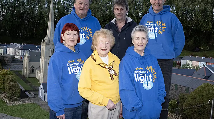 At the launch of Darkness into Light event at the West Cork Model Railway Village in Clonakilty were (front, from left): Sinead Crowley (secretary), Noreen Minihan (who is this year's event ambassador) and Roni Coomey (committee). Back (from left): Willie Griffin (committee), Donie Walsh (assistant manager, West Cork Railway Village) and Paul Hayes (chairperson). The event, that begins from the West Cork Model Railway village, will take place on May 9th.    (Photo: Martin Walsh)