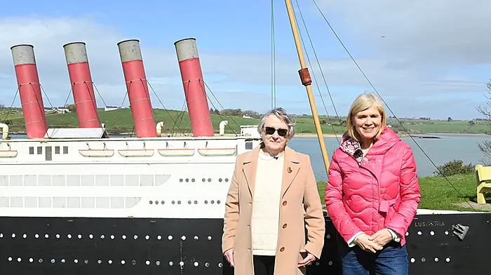 Historian Mary O'Leary (left) with RTE's Nationwide presenter Anne Cassin in Courtmacsherry last Monday during shooting for a feature on Courtmacsherry that will be aired on RTE1 on April 15th.    (Photo: Martin Walsh)
