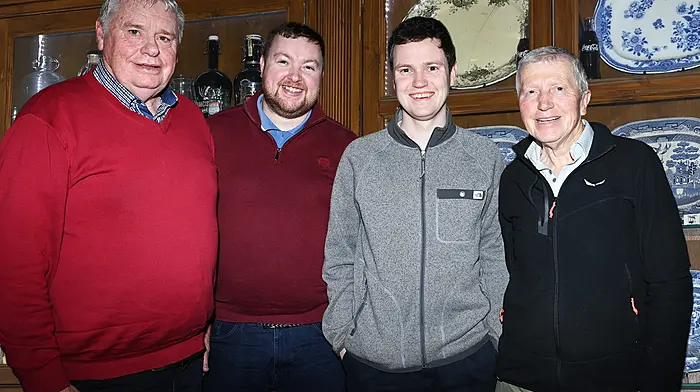 The Ramblers team that won the Seven Heads Walks fundraising quiz in Pad Joe's Bar last Friday night comprised (from left) Liam Condon, Stephen Kelly, Conor Flynn and Michael Flynn.  (Photo: Martin Walsh)