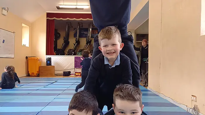 Reenascreena National School pupils Jack Collins, John O’Brien, Robbie Whyte and Nadal Vena Byrne enjoying gymnastics lessons.
