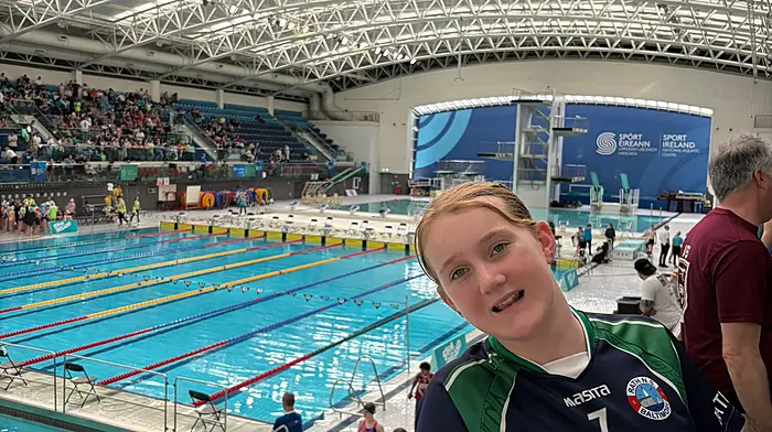 Ciara Cottrell at the National Aquatic Centre where she represented Rath National School, Baltimore Wild Atlantic Way Pool and the Orcas swim club, Dunmanway in the national finals.