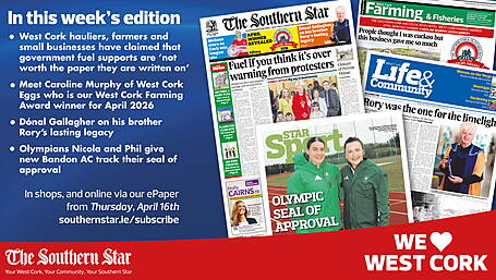 THE SOUTHERN STAR IS IN STORES NOW: Claims that government fuel supports are 'not worth the paper they are written on'; Dónal Gallagher on his brother Rory’s lasting legacy; Olympians Nicola and Phil give new Bandon AC track their seal of approval Image