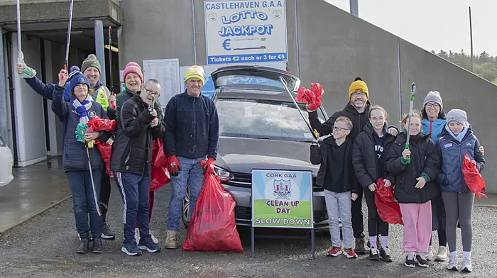 April 11th, 2026, Castlehaven, West Cork, IrelandCastlehaven GAA Supporters braved the wind and rain today to do their bit supporting the Cork GAA Clean Up Day. Gloves, Hi Viz Tops, Bin Bags and Litter Pickers were all supplied at the Havens Moneyvollahane Pitch for those picking along the roads of the parish.Credit: Andrew Harris.