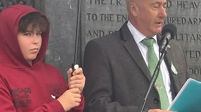 Cllr Alan Coleman was the guest speaker at the recent Crossbarry commemoration event, pictured here with his son Darragh.