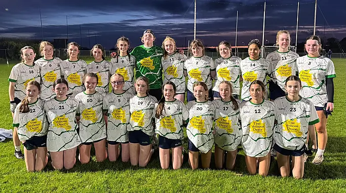 The Ilen Rovers U16 girls who won their opening A league game against Valley Rovers on  Wednesday evening in Church Cross at Donie Duggan Pitch with a full time score of 4-6 Ilen Rovers to 1-10 Valley Rovers. Back: Annie Collins, Lucy O'Driscoll, Emma Browne, Maria Connolly, Izzy O'Flynn, Sanne Connolly, Alannah O'Driscoll, Siobhán Hickey, Aisling Hickey, Tiana Osagie Crosby, Grace Fitzgerald and Tara Duggan. Front: Ellie Coakley, Hannah Collins, Claire Collins, Mia Crowley, Anna Walsh, Molly O'Neill, Caoimhe Cottrell, Lucy Murphy, Myra O'Flynn and Emer Crowley.