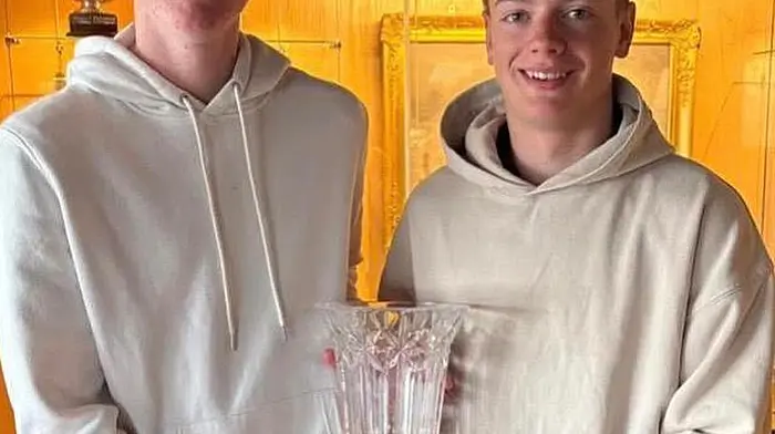 Schull Community College’s fifth year student Daniel Copithorne (right) and his crew Matt Mapplebeck, are national champions after their victory at the 420 Irish Youth National Championships at Ballyholme Yacht Club in County Down.