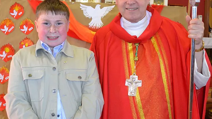Joey Williamson from Castletownshend National School who recieved his Confirmation at St. Barrahanes Church, Castlehaven pictured with Bishop Fintan Gavin. Photo; Anne Minihane.