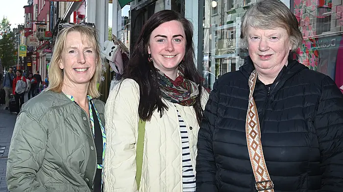 Out and about in Clonaklilty were (left to right): Joan Collins, Lyre, Lisa Collins, Clonakilty and Eileen O'Brien, Ballinascarthy. Photo: Martin Walsh.